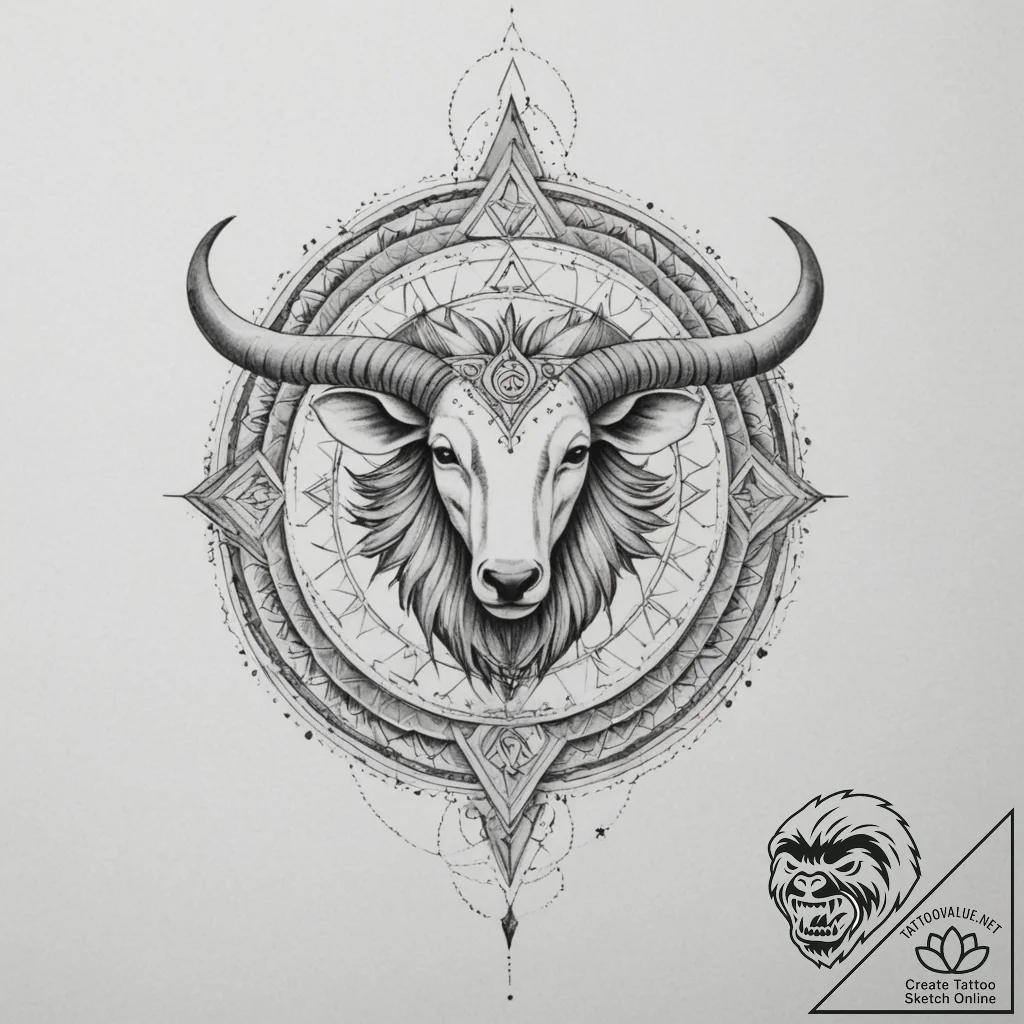 Tattoo design a zodiac animal with a subtle m... - tattoo sketch (№1755386729_0, 16.08.2025 23:25) — tattoovalue.net