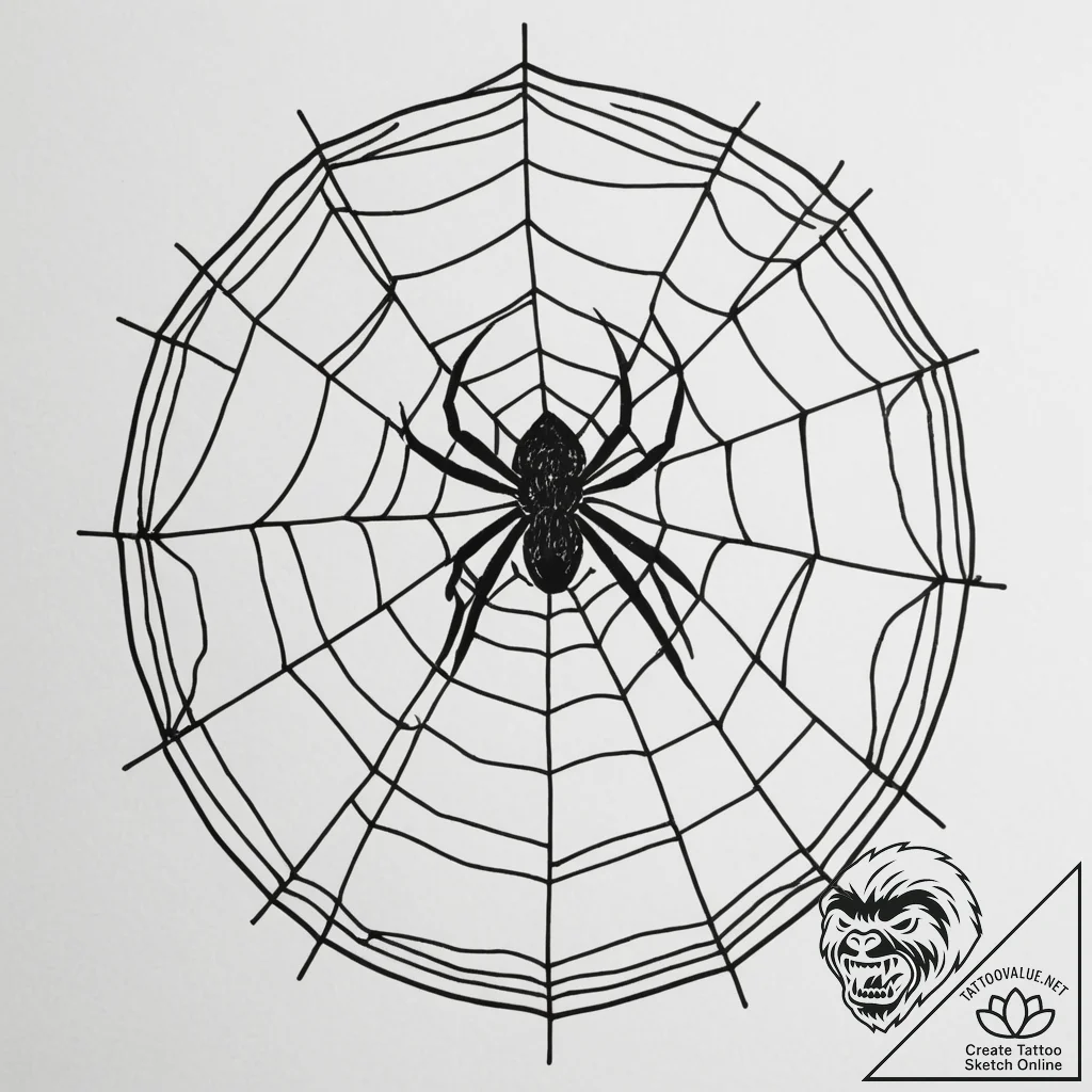 A spider in an ornate web on a mirror, ink il... - tattoo sketch (№1755389101_0, 17.08.2025 00:05) — tattoovalue.net