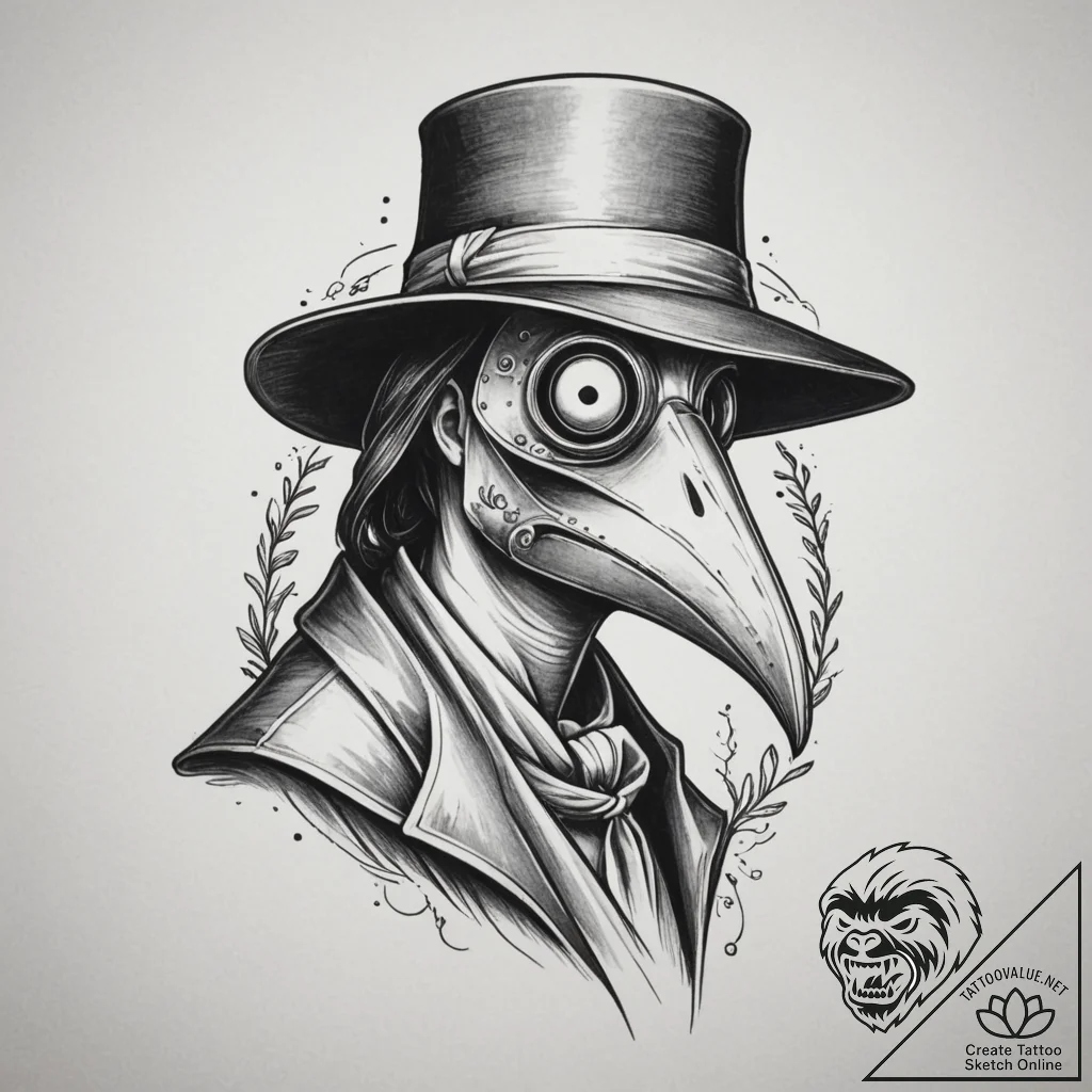 Plague doctor, concept art for tattoo, on a c... - tattoo sketch (№1755389299_0, 17.08.2025 00:08) — tattoovalue.net