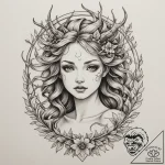 Dryad or tree nymph, tattoo drawing outline,… – tattoo sketch (№1755389695_0, 17.08.2025 00:14) — tattoovalue.net