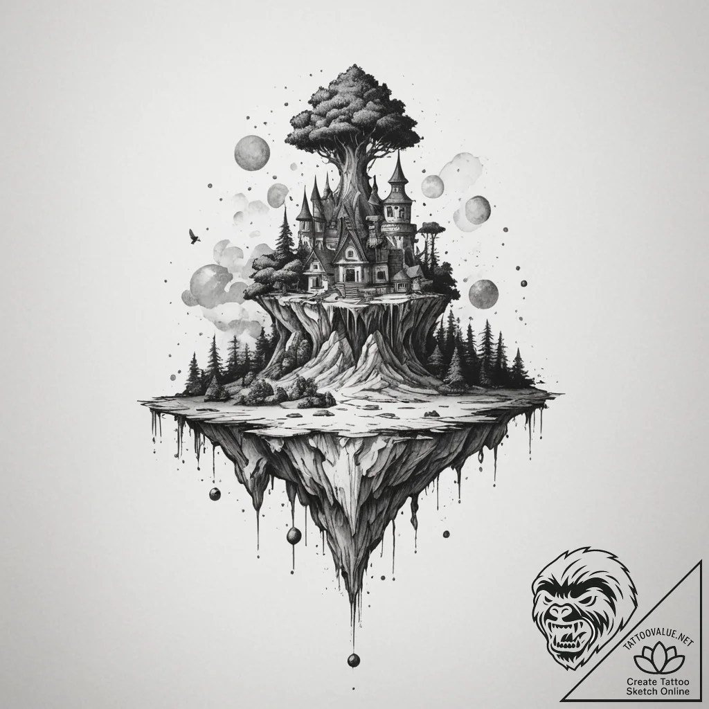 Tattoo design a floating island from a fantas... - tattoo sketch (№1755389893_0, 17.08.2025 00:18) — tattoovalue.net