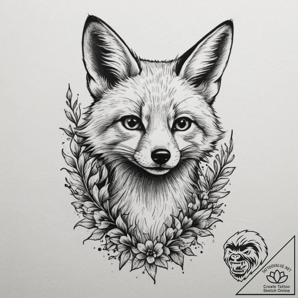 Tattoo sketch a mischievous fox's tail peekin... - tattoo sketch (№1755390289_0, 17.08.2025 00:24) — tattoovalue.net