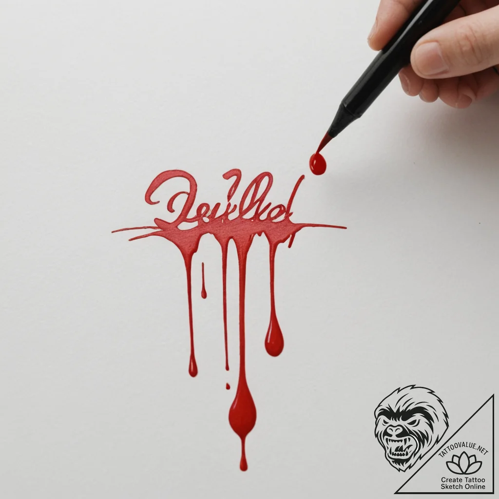A hand writing with a quill that drips blood - tattoo sketch (№1755390686_0, 17.08.2025 00:31) — tattoovalue.net