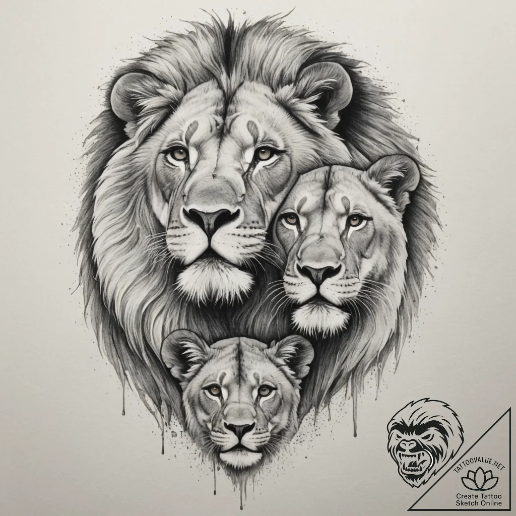 Tattoo design a lion and lioness together, sy... - tattoo sketch (№1755390883_0, 17.08.2025 00:34) — tattoovalue.net