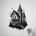 A haunted house silhouette – tattoo sketch (№1755391081_0, 17.08.2025 00:38) — tattoovalue.net