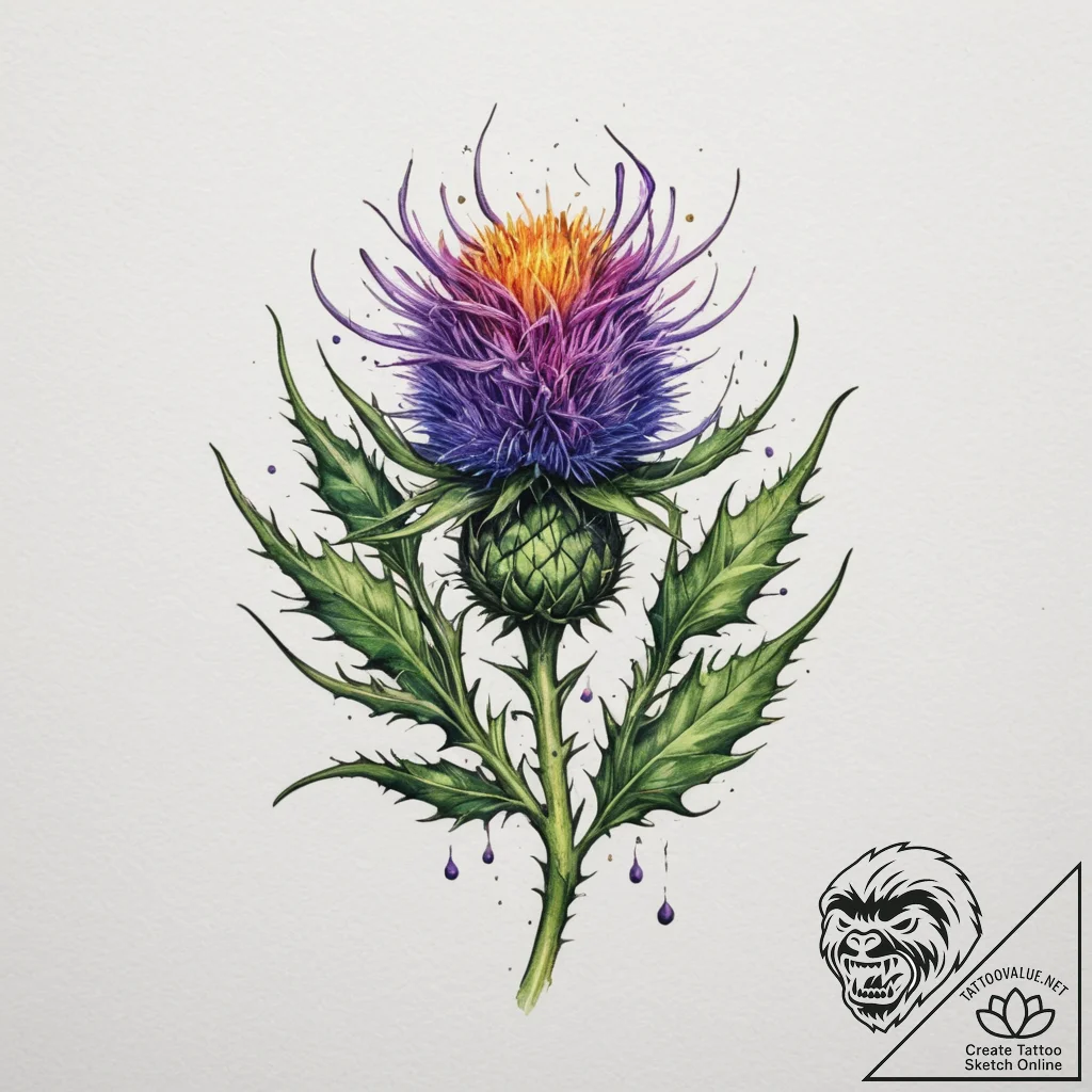 Tattoo design a thistle, prickly and resilien... - tattoo sketch (№1755391279_0, 17.08.2025 00:41) — tattoovalue.net