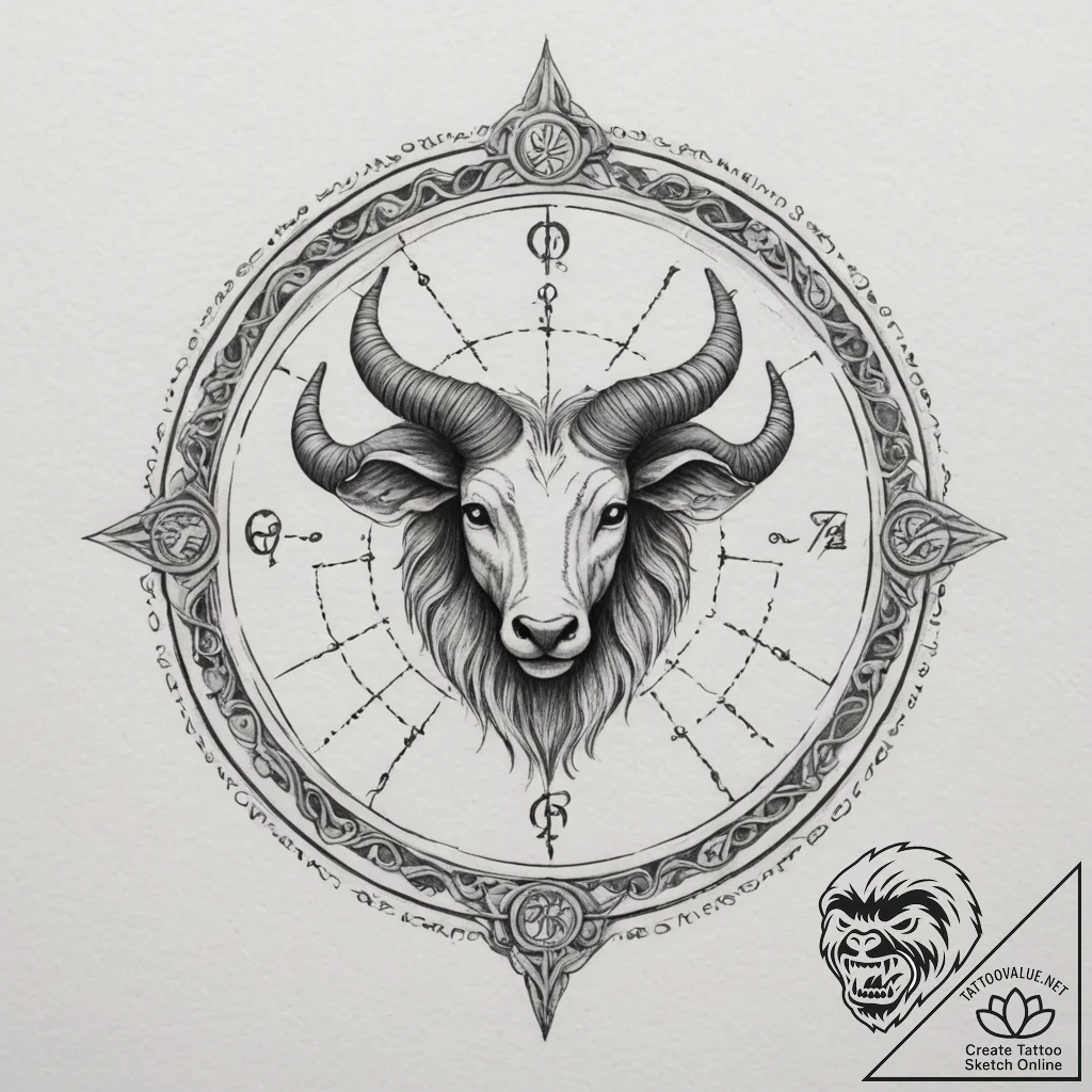 Tattoo sketch a zodiac glyph with a rough, ha... - tattoo sketch (№1755392664_0, 17.08.2025 01:04) — tattoovalue.net