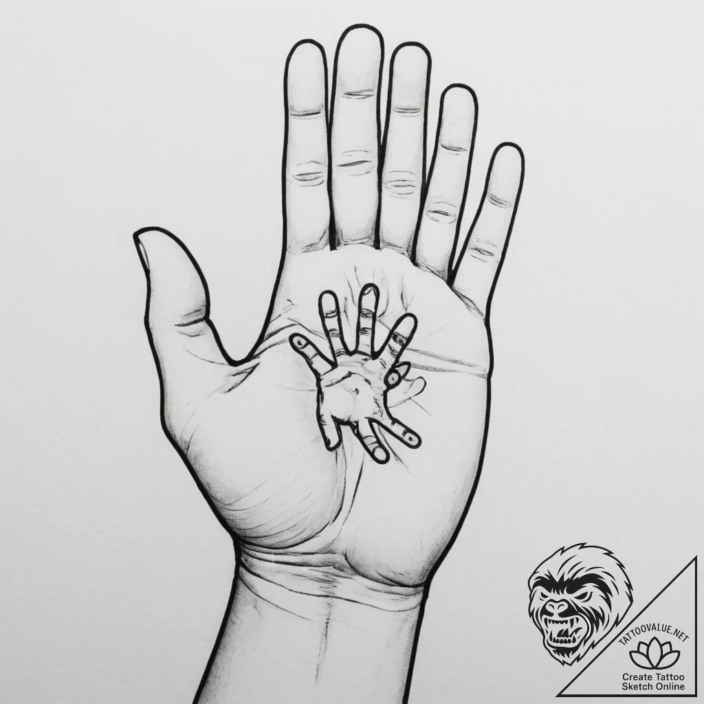 Tattoo design a parent's hand holding a child... - tattoo sketch (№1755393060_0, 17.08.2025 01:11) — tattoovalue.net
