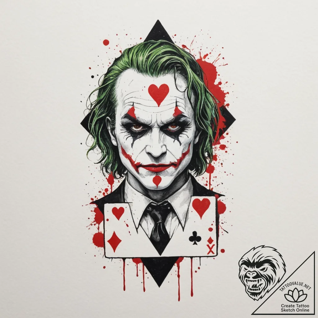The joker's playing card, ink illustration fo... - tattoo sketch (№1755393654_0, 17.08.2025 01:20) — tattoovalue.net
