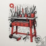 The organized clutter of a carpenter’s workbe… – tattoo sketch (№1755394850_0, 17.08.2025 01:40) — tattoovalue.net