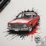 A car driving on a wet road at night, headlig… – tattoo sketch (№1755397662_0, 17.08.2025 02:27) — tattoovalue.net