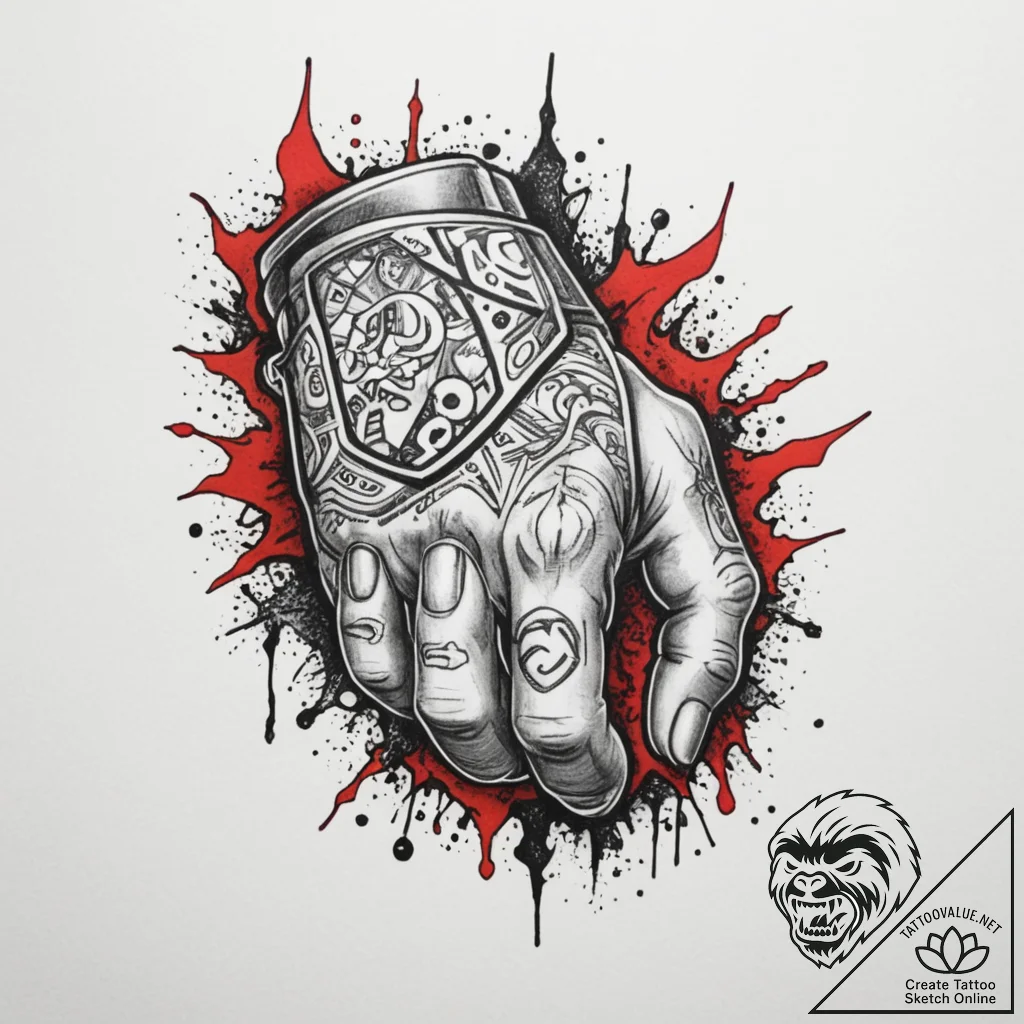 Tattoo sketch a gamer's hand blending into th... - tattoo sketch (№1755398684_0, 17.08.2025 02:44) — tattoovalue.net