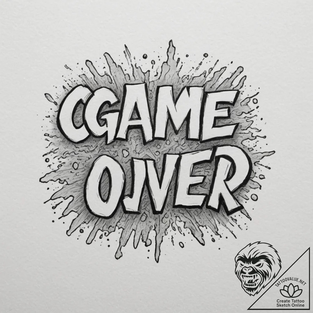 Tattoo design a minimalist 'game over' text l... - tattoo sketch (№1755398885_0, 17.08.2025 02:48) — tattoovalue.net
