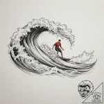A surfer riding a massive, curling wave., tat… – tattoo sketch (№1755400076_0, 17.08.2025 03:07) — tattoovalue.net