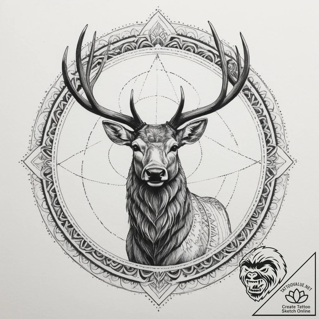 Elk, tattoo sketch design, on a clean white p... - tattoo sketch (№1755400274_0, 17.08.2025 03:11) — tattoovalue.net