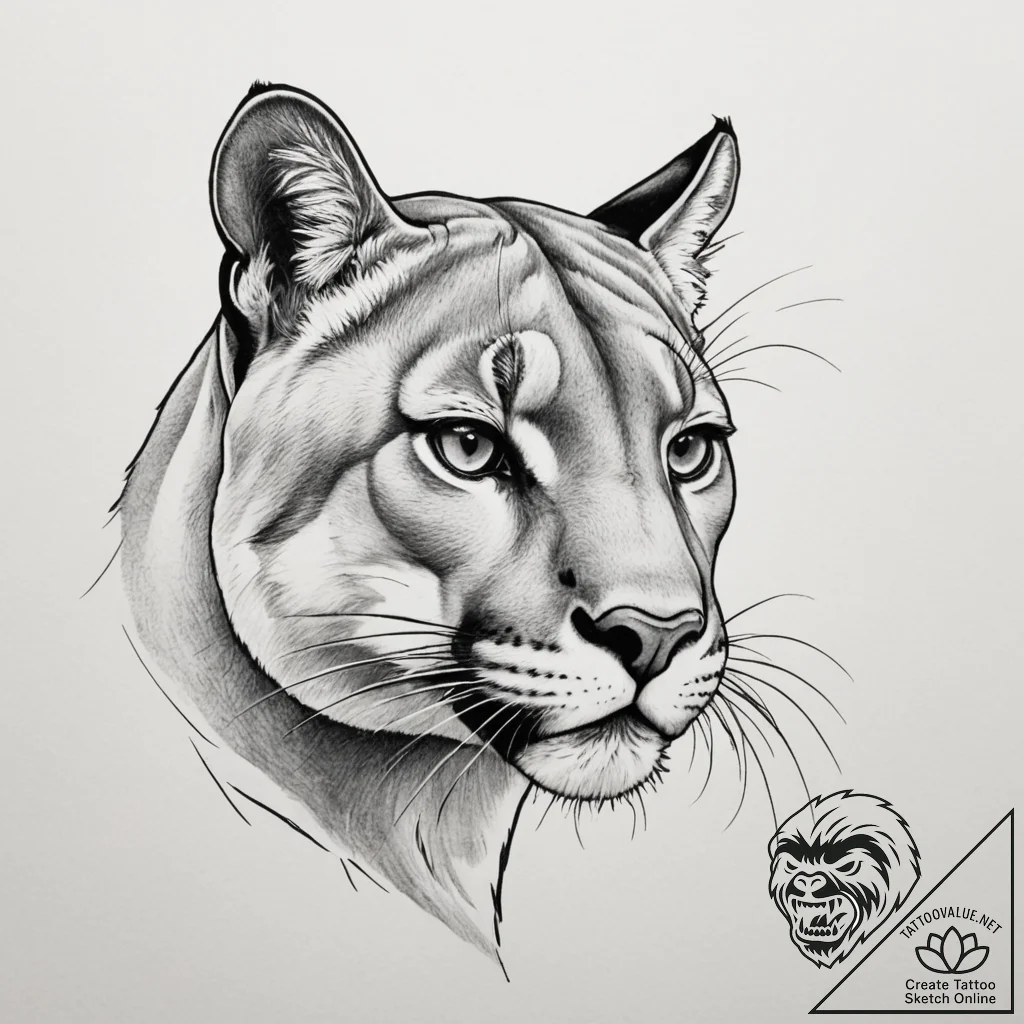 Cougar, ink illustration for tattoo, blackwor... - tattoo sketch (№1755401458_0, 17.08.2025 03:30) — tattoovalue.net