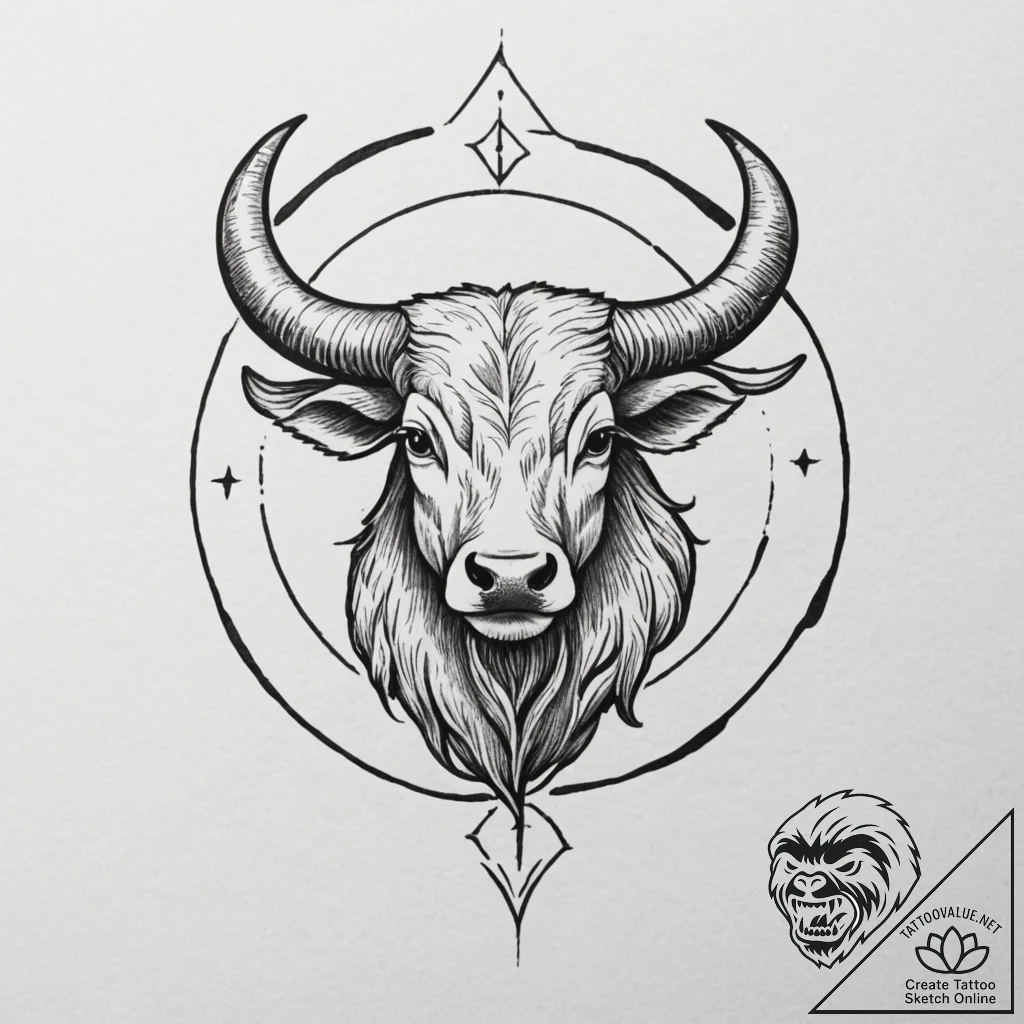 Taurus (zodiac sign), artistic tattoo sketch,... - tattoo sketch (№1755401854_0, 17.08.2025 03:37) — tattoovalue.net