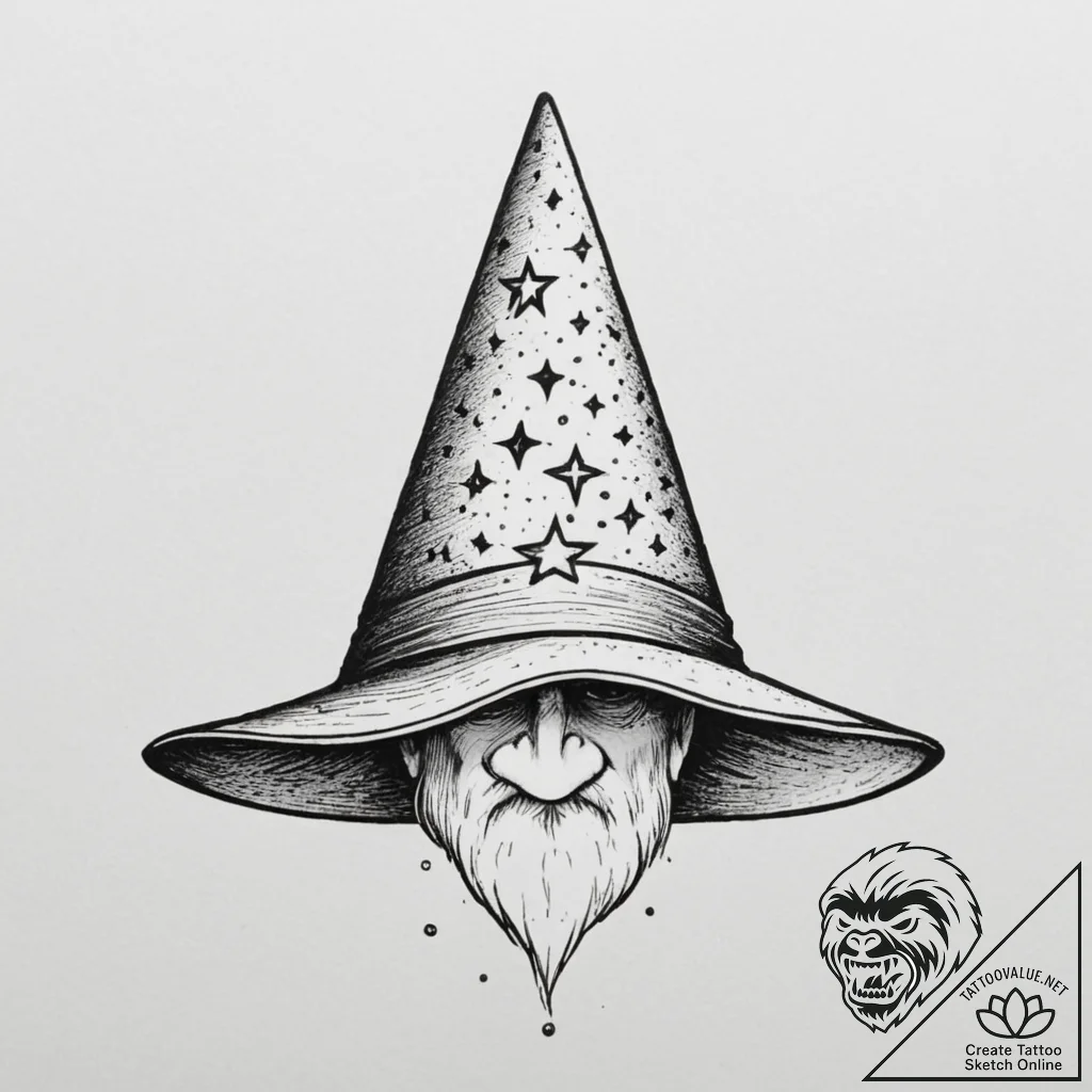Tattoo sketch a wise old wizard's hat with gl... - tattoo sketch (№1755402052_0, 17.08.2025 03:40) — tattoovalue.net