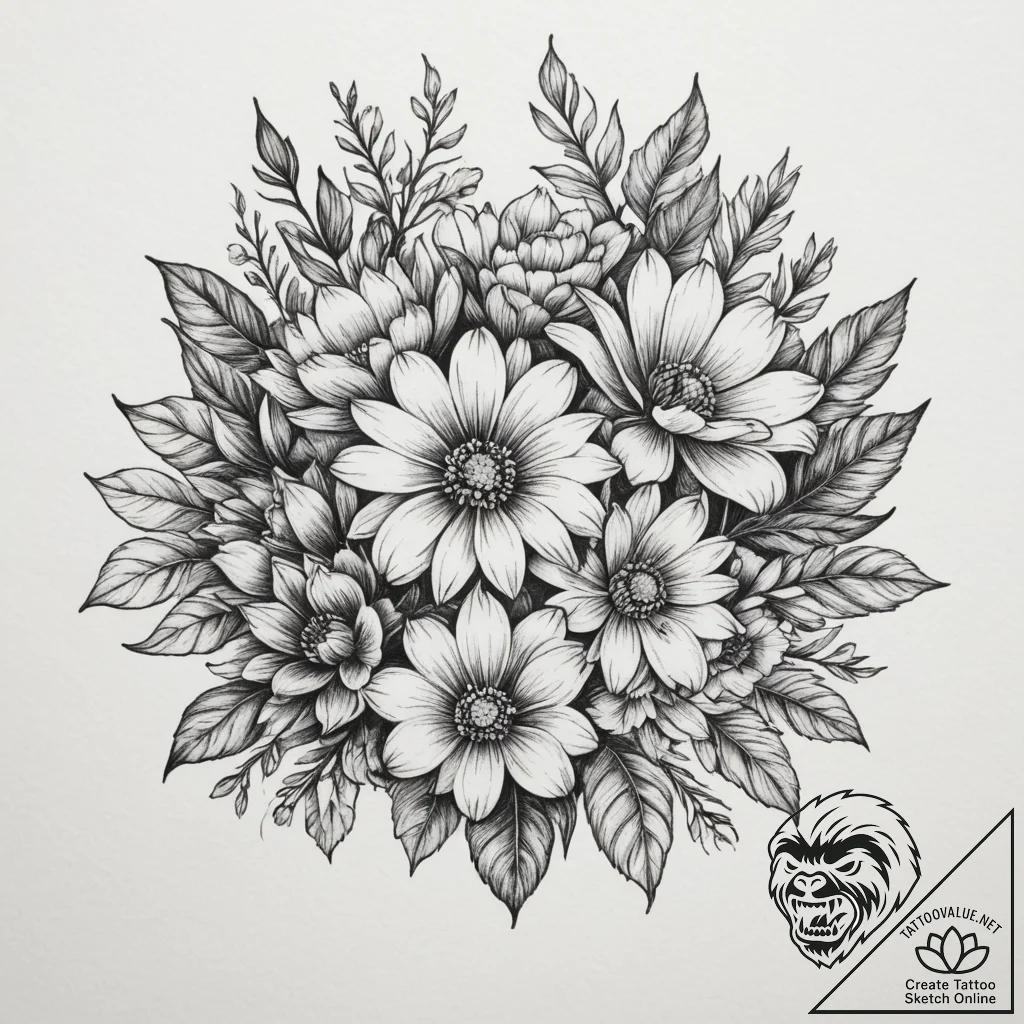 Tattoo sketch a cluster of birth flowers for... - tattoo sketch (№1755402250_0, 17.08.2025 03:44) — tattoovalue.net