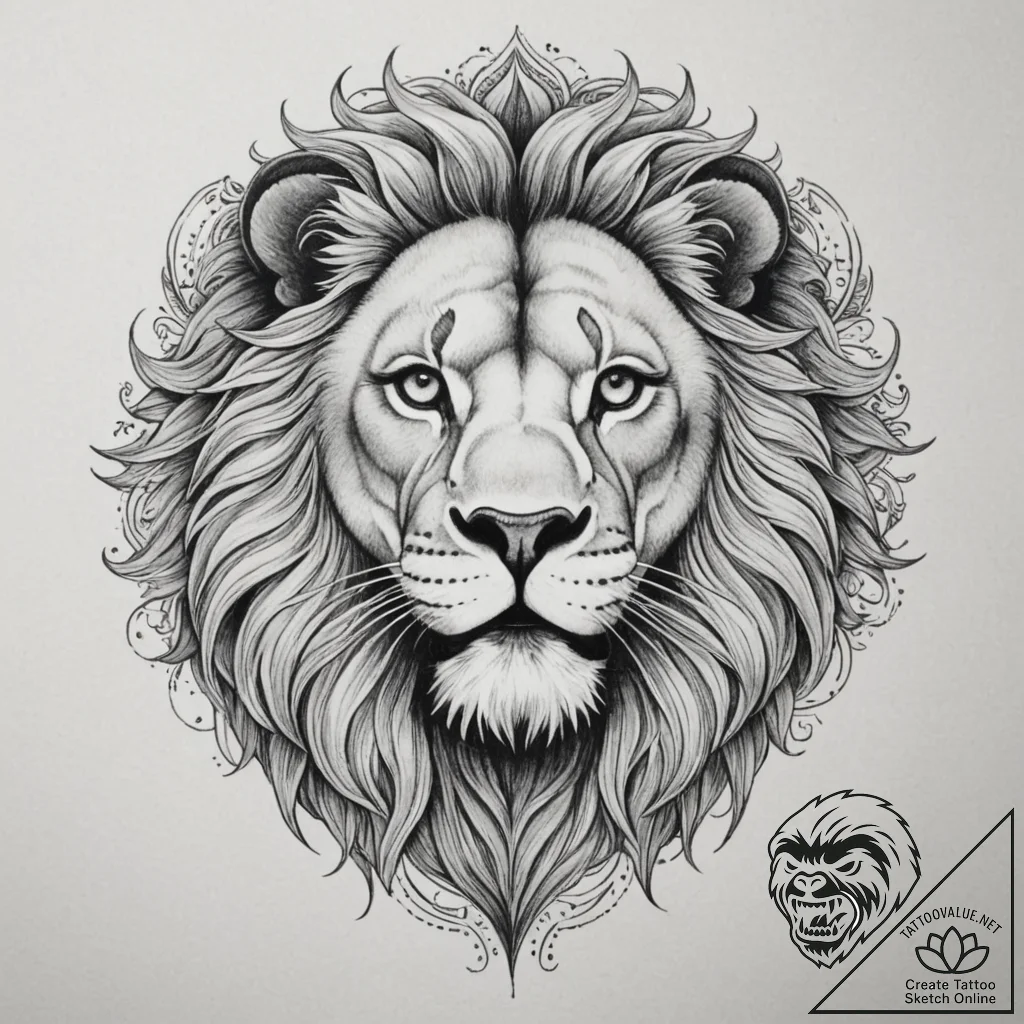 Tattoo sketch a lion's head, serene yet fierc... - tattoo sketch (№1755402449_0, 17.08.2025 03:47) — tattoovalue.net