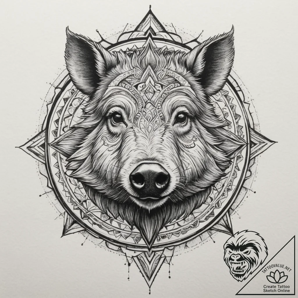Tattoo sketch a wild boar, tusks gleaming, fo... - tattoo sketch (№1755402846_0, 17.08.2025 03:54) — tattoovalue.net