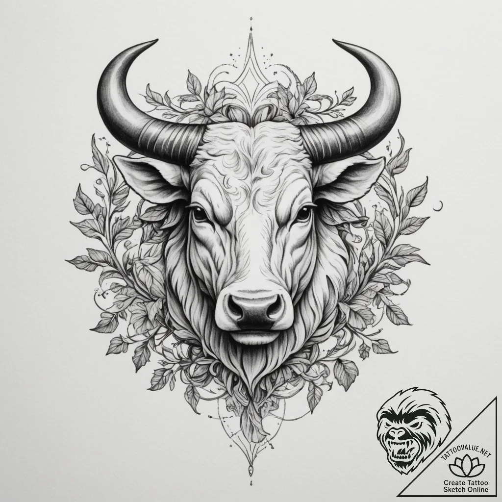 Tattoo design a taurus bull, its body formed... - tattoo sketch (№1755403442_0, 17.08.2025 04:04) — tattoovalue.net