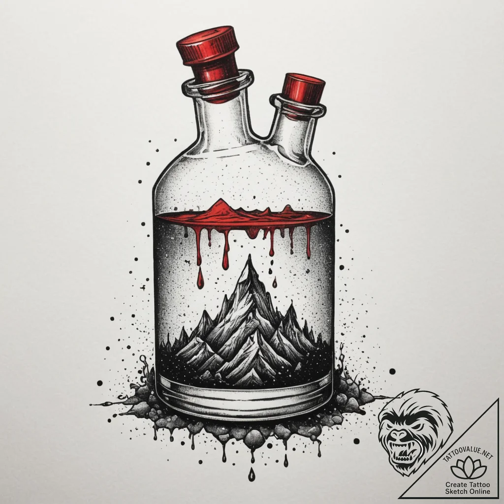 Potion bottle with glowing liquid, tattoo ske... - tattoo sketch (№1755404230_0, 17.08.2025 04:17) — tattoovalue.net