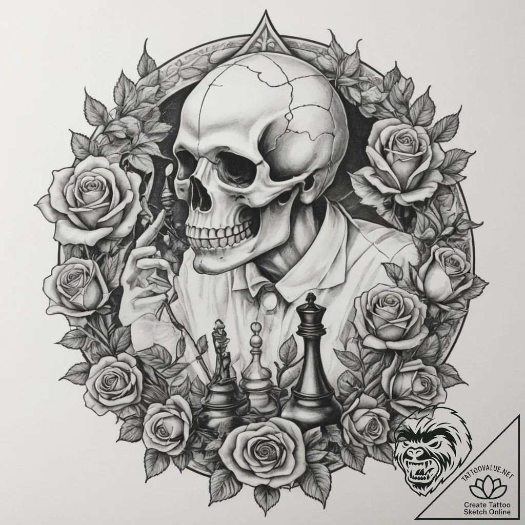A person playing chess in a park, deeply conc... - tattoo sketch (№1755405614_0, 17.08.2025 04:40) — tattoovalue.net