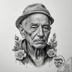 A hyperrealistic portrait of an elderly fishe… – tattoo sketch (№1755406407_0, 17.08.2025 04:53) — tattoovalue.net