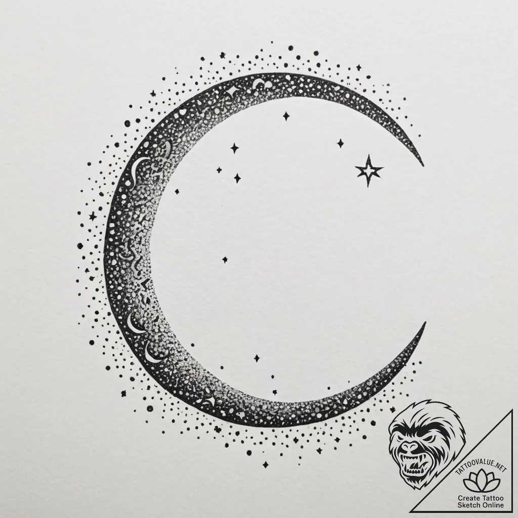 Tattoo sketch a crescent moon on one, a tiny... - tattoo sketch (№1755406605_0, 17.08.2025 04:56) — tattoovalue.net