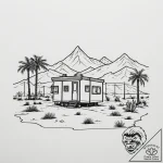 A shot of a mobile home park in the desert.,… – tattoo sketch (№1755407792_0, 17.08.2025 05:16) — tattoovalue.net