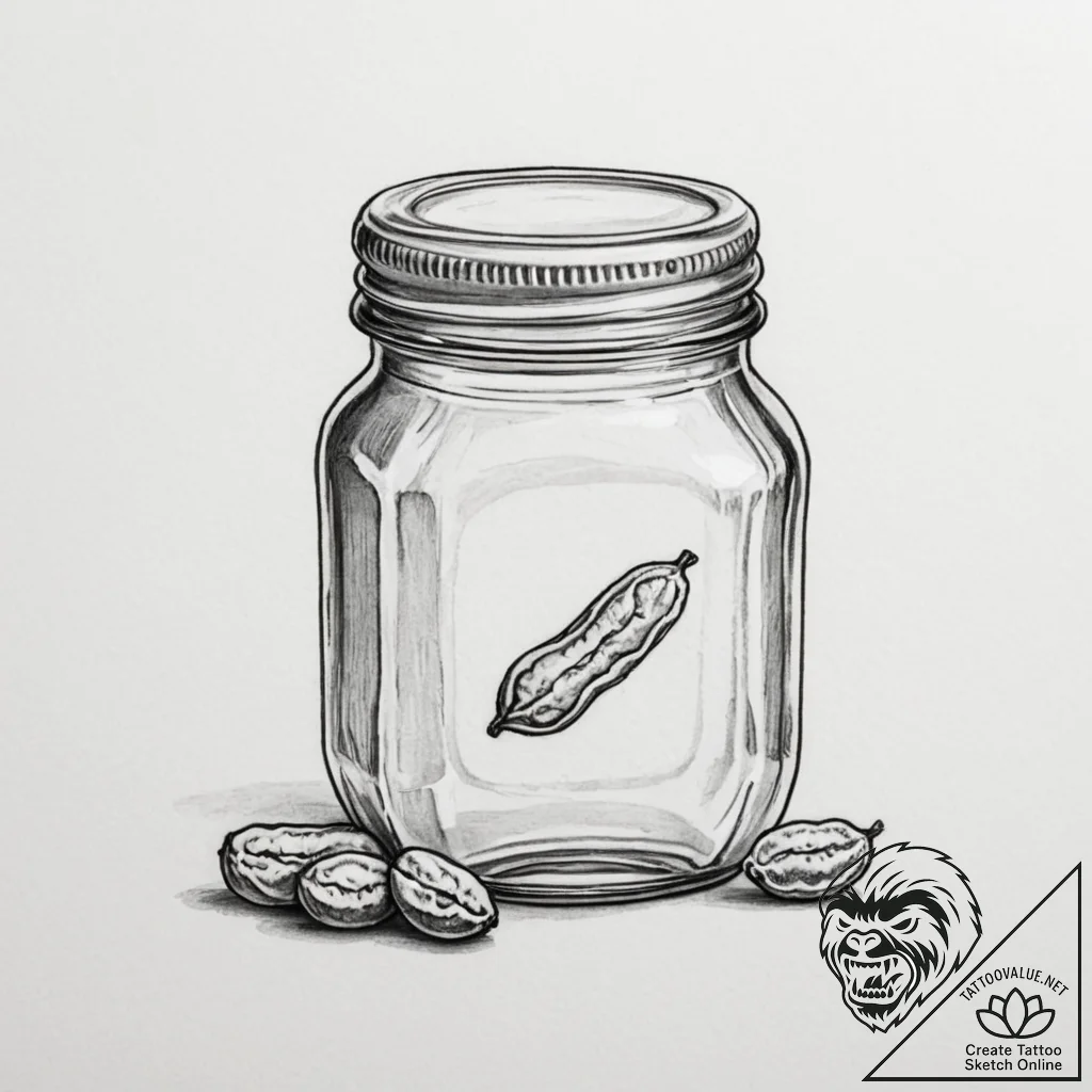 Tattoo design a 'peanut' on one, a 'butter' j... - tattoo sketch (№1755408190_0, 17.08.2025 05:23) — tattoovalue.net