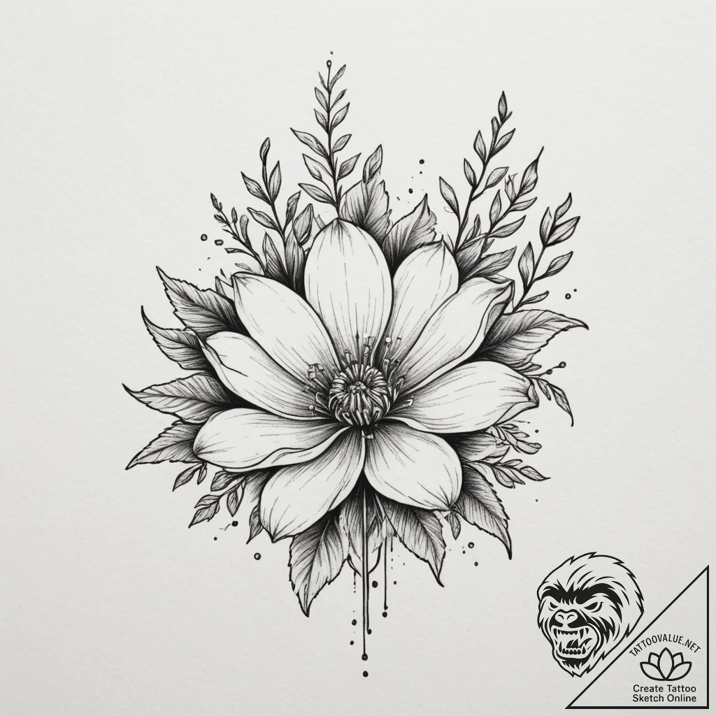 Tattoo design a single, blooming flower in a... - tattoo sketch (№1755408387_0, 17.08.2025 05:26) — tattoovalue.net
