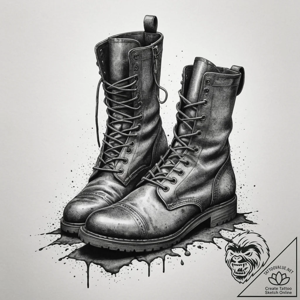 Tattoo design a detailed image of worn combat... - tattoo sketch (№1755409771_0, 17.08.2025 05:49) — tattoovalue.net