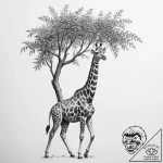 A giraffe gracefully eating leaves from a tal… – tattoo sketch (№1755410366_0, 17.08.2025 05:59) — tattoovalue.net