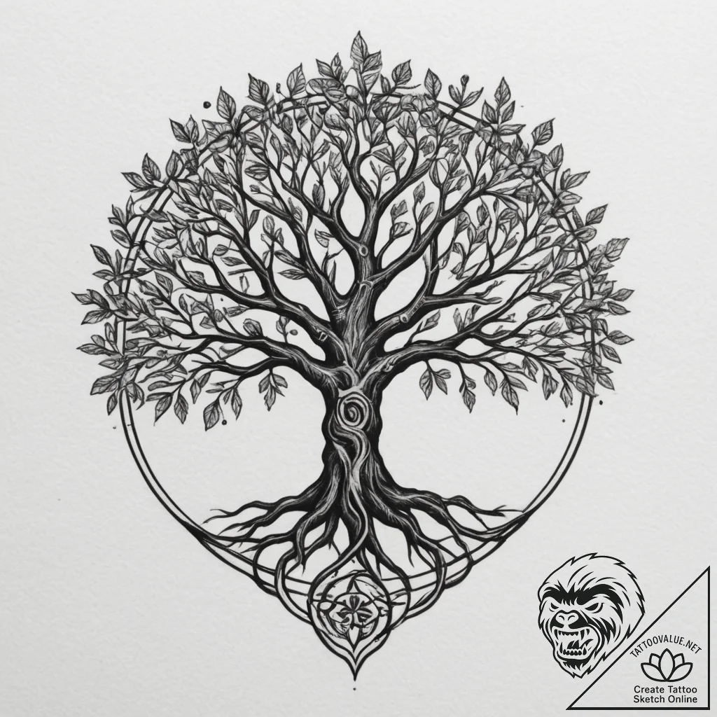 Tattoo sketch a blackwork tree of life with t... - tattoo sketch (№1755410960_0, 17.08.2025 06:09) — tattoovalue.net