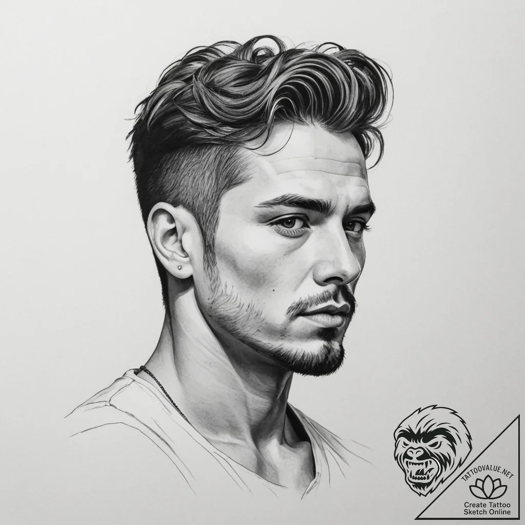 Tattoo sketch a strong, stoic profile of a ma... - tattoo sketch (№1755411356_0, 17.08.2025 06:15) — tattoovalue.net