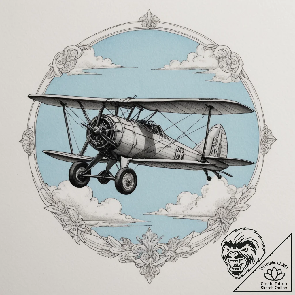 A biplane doing aerobatics against a clear bl... - tattoo sketch (№1755411748_0, 17.08.2025 06:22) — tattoovalue.net