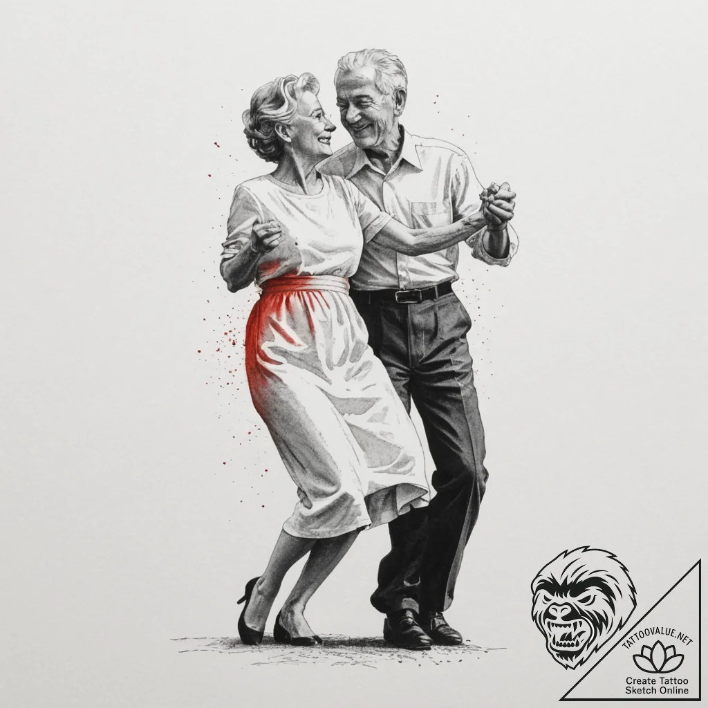 A joyful, candid photo of an old couple danci... - tattoo sketch (№1755411946_0, 17.08.2025 06:25) — tattoovalue.net
