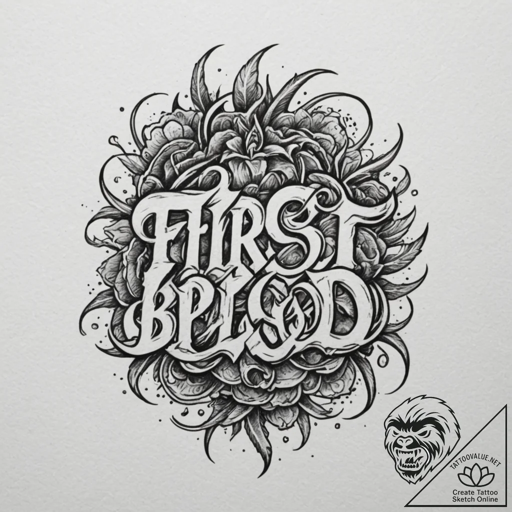 Tattoo sketch a "first blood" message in a gr... - tattoo sketch (№1755412535_0, 17.08.2025 06:35) — tattoovalue.net