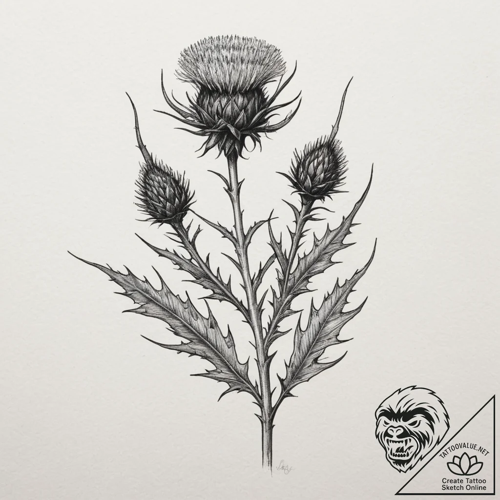 A thistle plant, artistic tattoo sketch, sket... - tattoo sketch (№1755413129_0, 17.08.2025 06:45) — tattoovalue.net