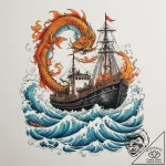 A shot of a tugboat guiding a large ship into… – tattoo sketch (№1755413525_0, 17.08.2025 06:52) — tattoovalue.net