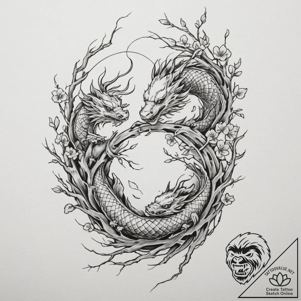 Tattoo design a tree branch with two birds' n... - tattoo sketch (№1755413723_0, 17.08.2025 06:55) — tattoovalue.net