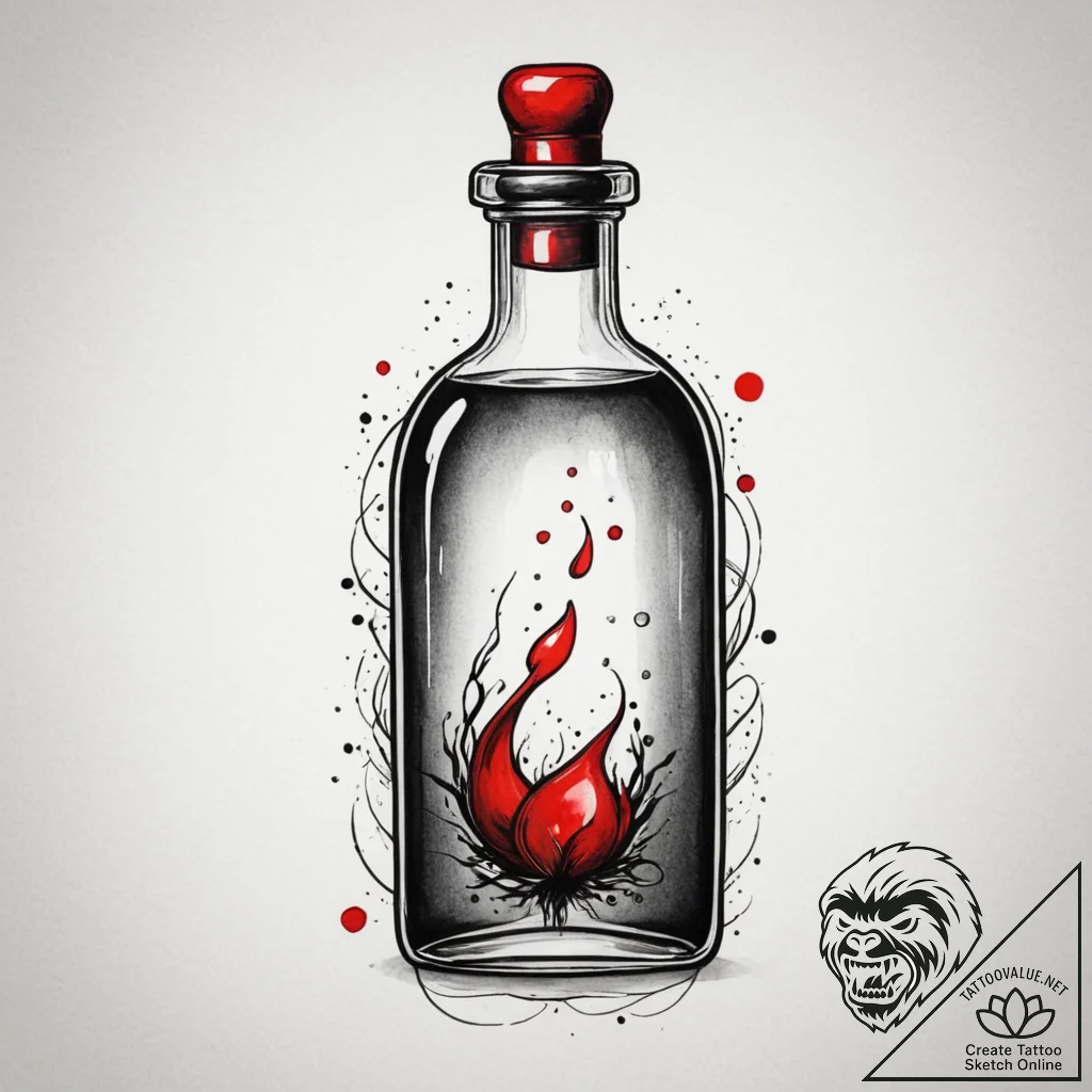 Tattoo sketch a glowing health potion bottle... - tattoo sketch (№1755413920_0, 17.08.2025 06:58) — tattoovalue.net