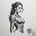 Tattoo sketch a warrior woman’s silhouette, e… – tattoo sketch (№1755414116_0, 17.08.2025 07:01) — tattoovalue.net
