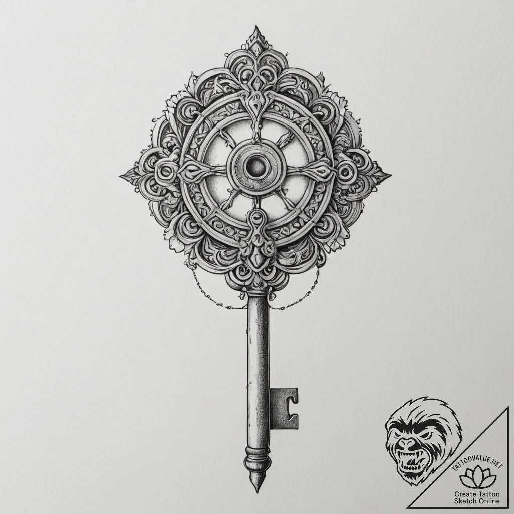 Tattoo design a key unlocking a hidden chambe... - tattoo sketch (№1755414314_0, 17.08.2025 07:05) — tattoovalue.net
