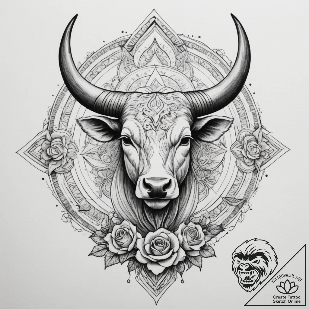 Tattoo design a taurus bull with venus's glyp... - tattoo sketch (№1755414711_0, 17.08.2025 07:11) — tattoovalue.net