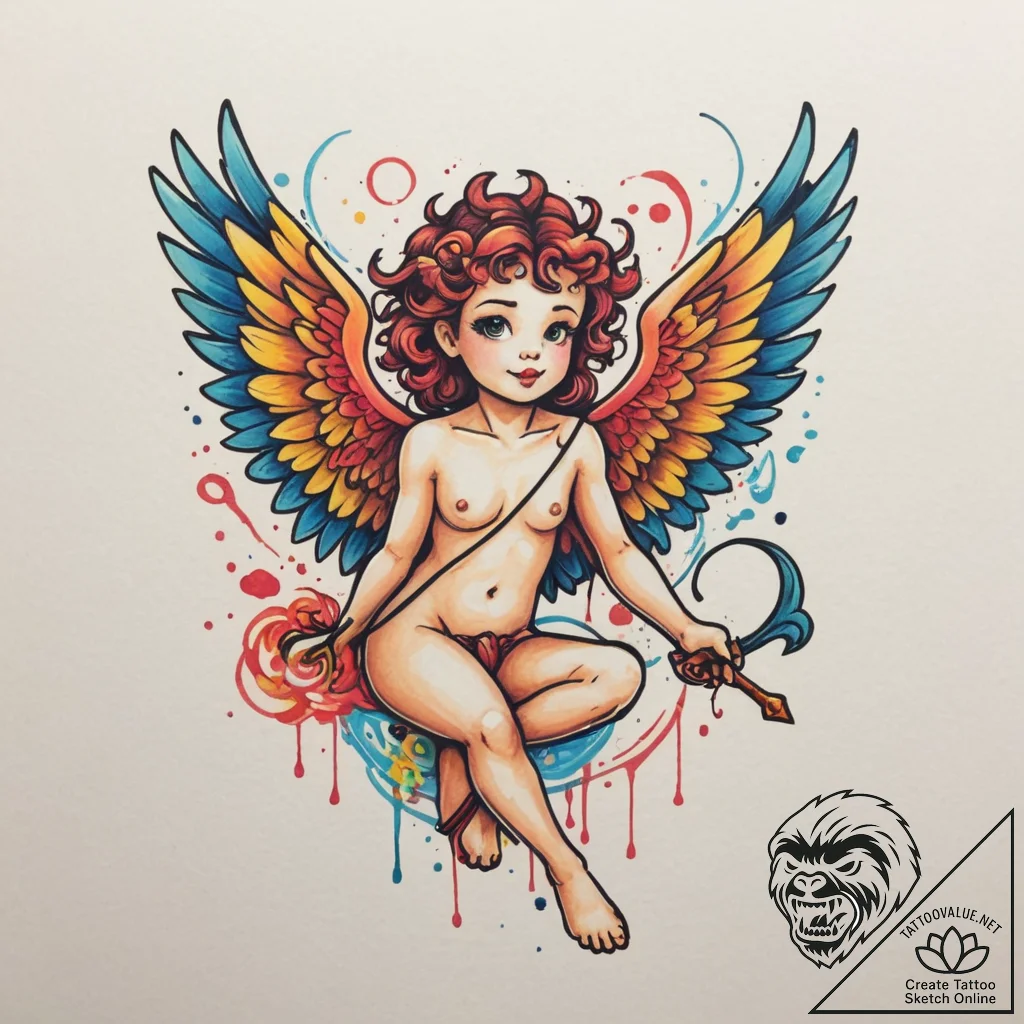 Cupid, tattoo sketch design, new school tatto... - tattoo sketch (№1755415501_0, 17.08.2025 07:25) — tattoovalue.net