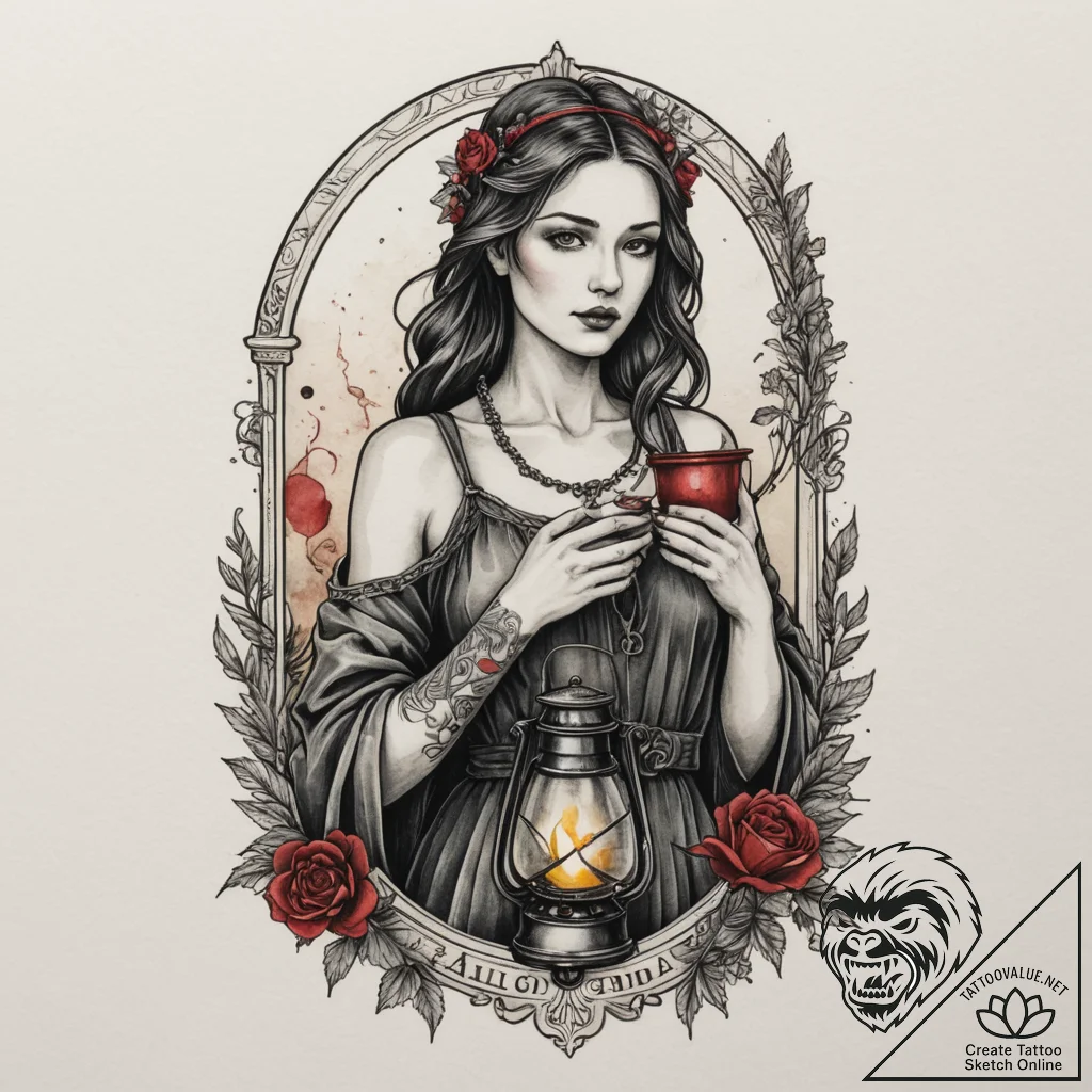Tattoo design a virgo maiden with the "hermit... - tattoo sketch (№1755416094_0, 17.08.2025 07:34) — tattoovalue.net