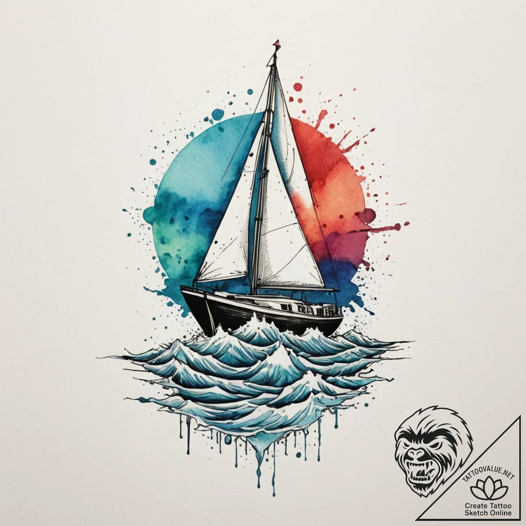 Tattoo sketch a small sailboat on one, the oc... - tattoo sketch (№1755416886_0, 17.08.2025 07:48) — tattoovalue.net